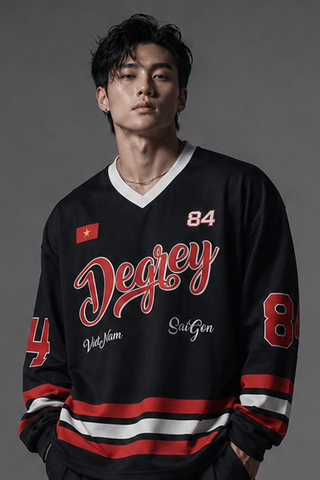  Áo thun tay dài Degrey Jersey long sleeve cổ tim in hình thời trang thể thao nam nữ màu đen- JERLONGD 