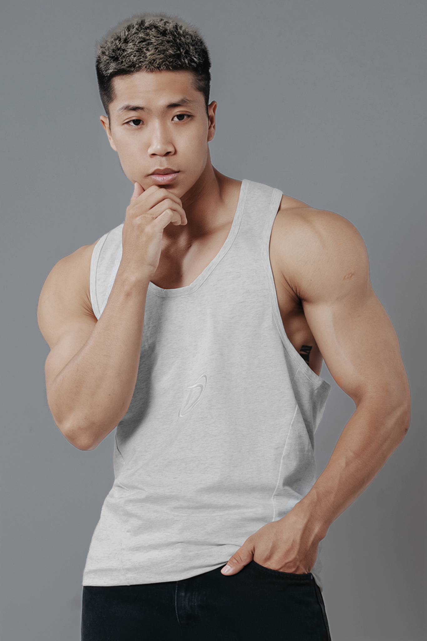  Áo Tank Top Degrey XÁM Cotton 4 chiều New Logo - TANKNEWLOGOXAM 