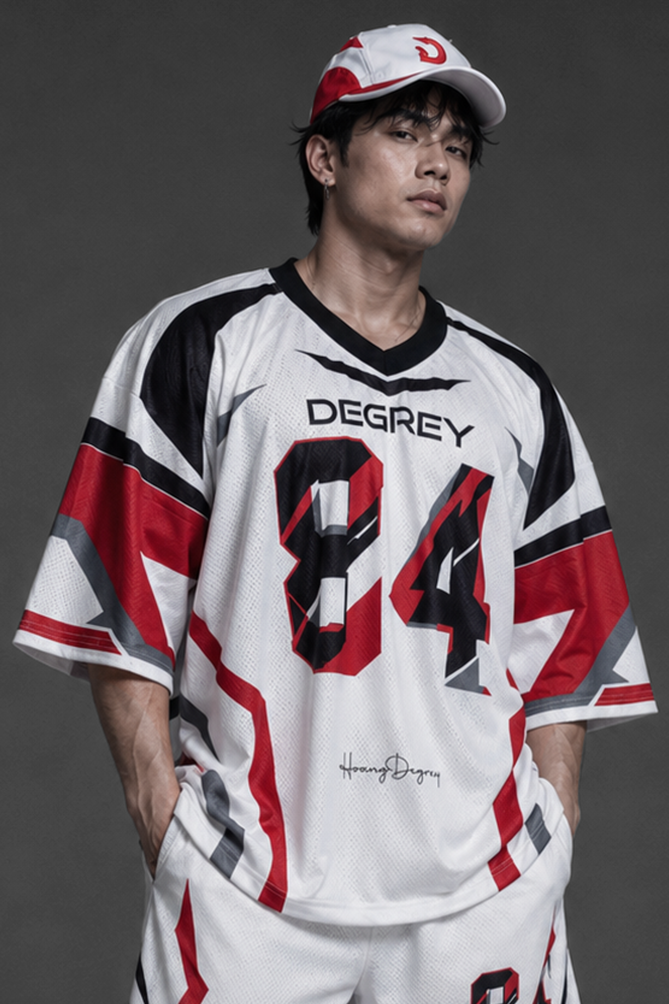  Áo thun Degrey Jersey Striker 84 cổ tim màu trắng in hình thời trang thể thao - JERSTRIT 