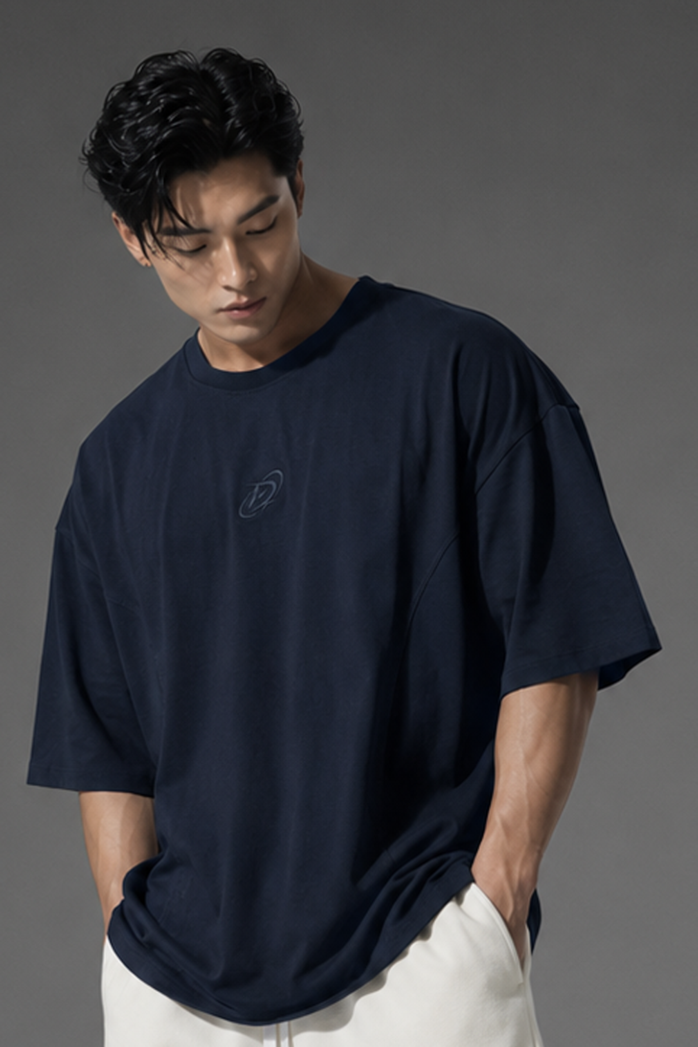 Áo Thun Degrey TC Oversize màu NAVY thêu New Logo - OVSTCNAVY 