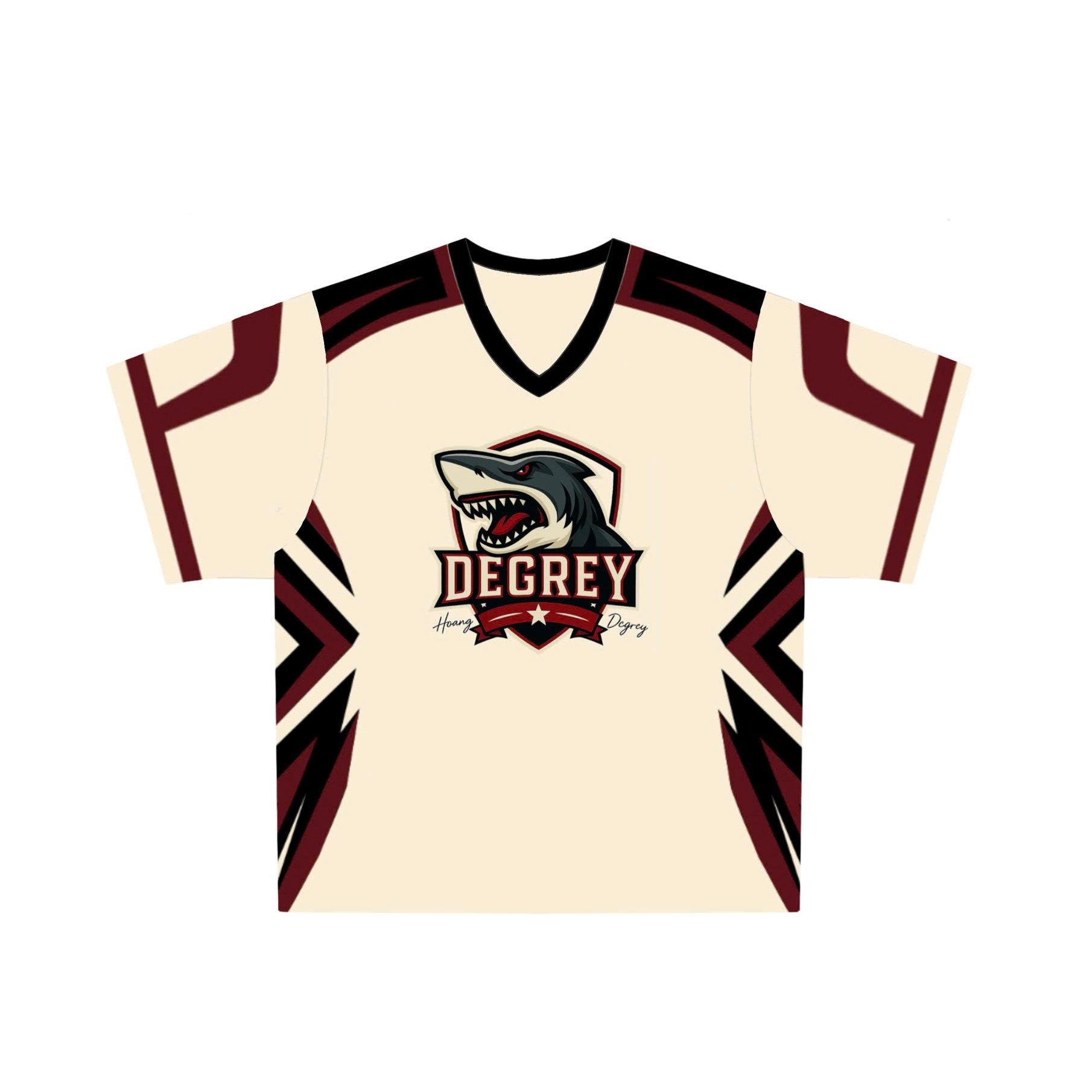  Áo thun thể thao màu kem Degrey Jersey SHARK 84 cổ tim - JERSHARK 