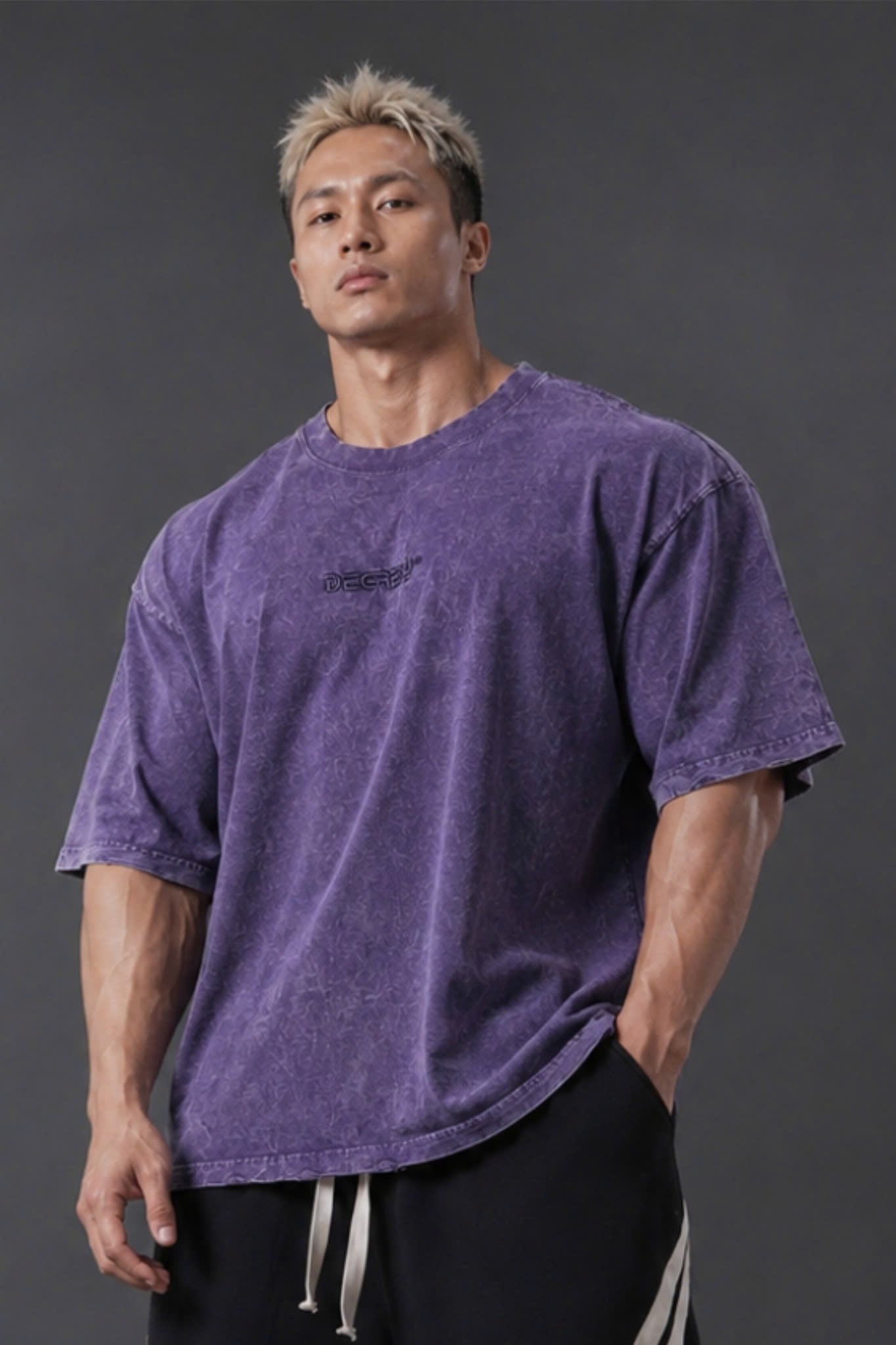  Áo Thun wax PURPLE Degrey kiểu dáng rộng thêu logo - OVSWAXPURPLE 