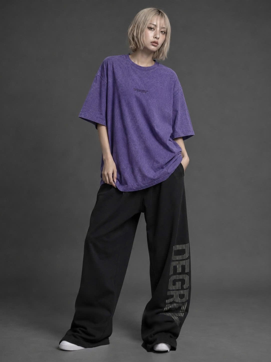  Áo Thun wax PURPLE Degrey kiểu dáng rộng thêu logo - OVSWAXPURPLE 