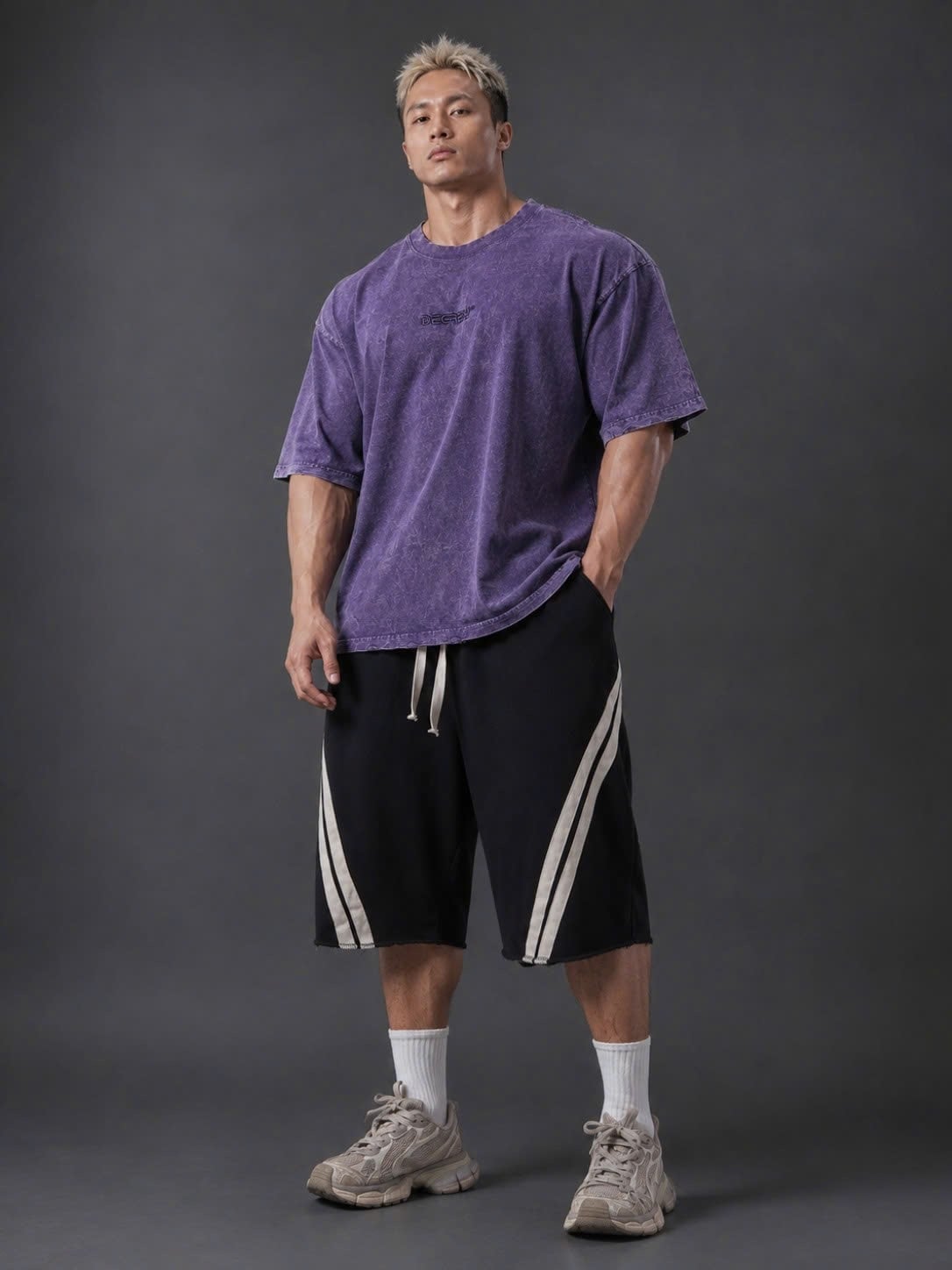  Áo Thun wax PURPLE Degrey kiểu dáng rộng thêu logo - OVSWAXPURPLE 