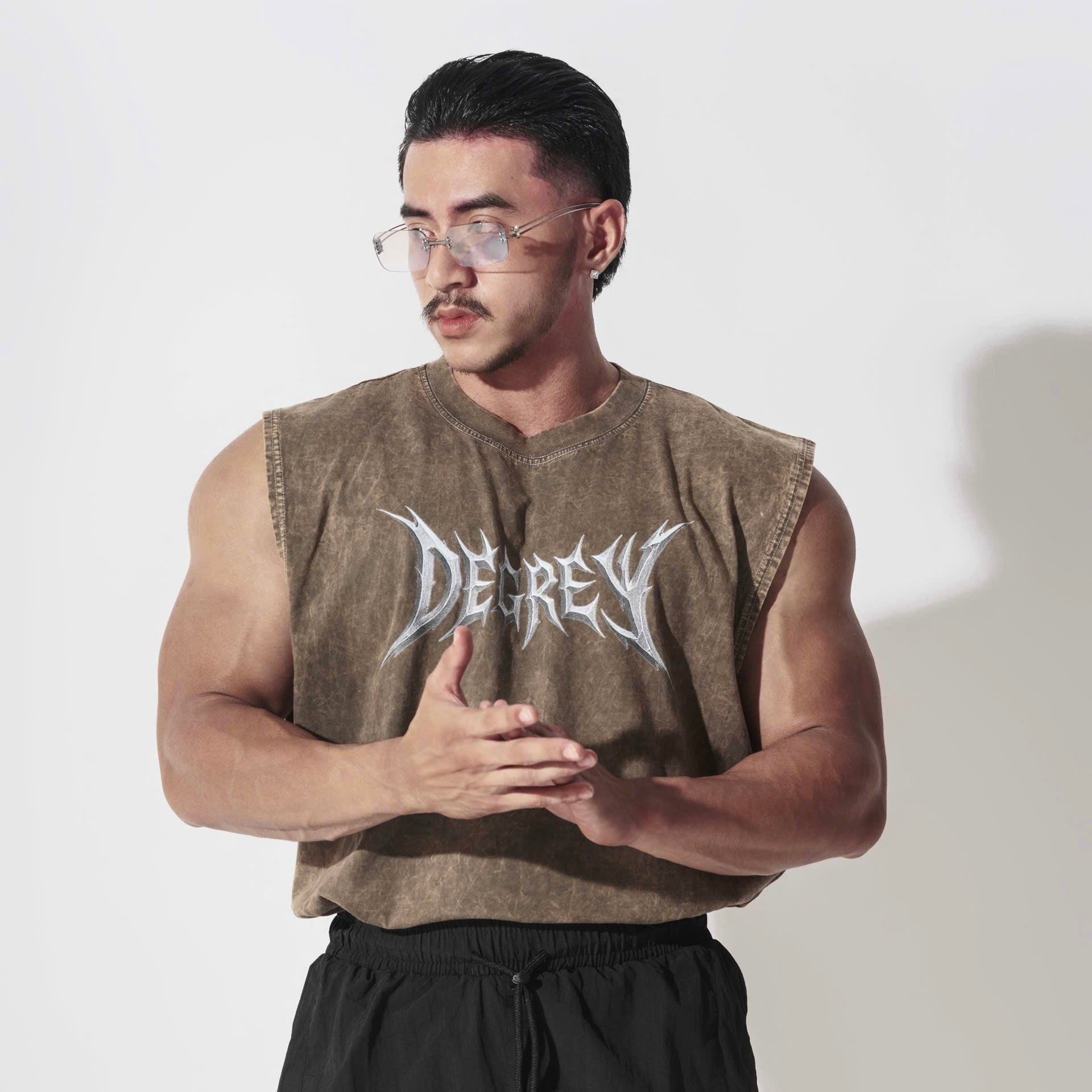  Áo ba lỗ Tank Top Degrey Cotton WAX NÂU Big Logo - TANKWAXNAU 