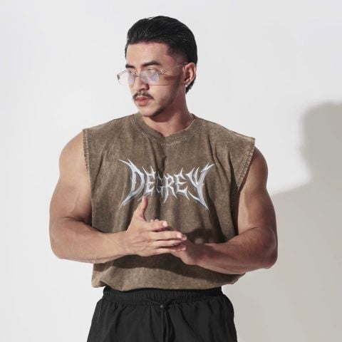  Áo ba lỗ Tank Top Degrey Cotton WAX NÂU Big Logo - TANKWAXNAU 