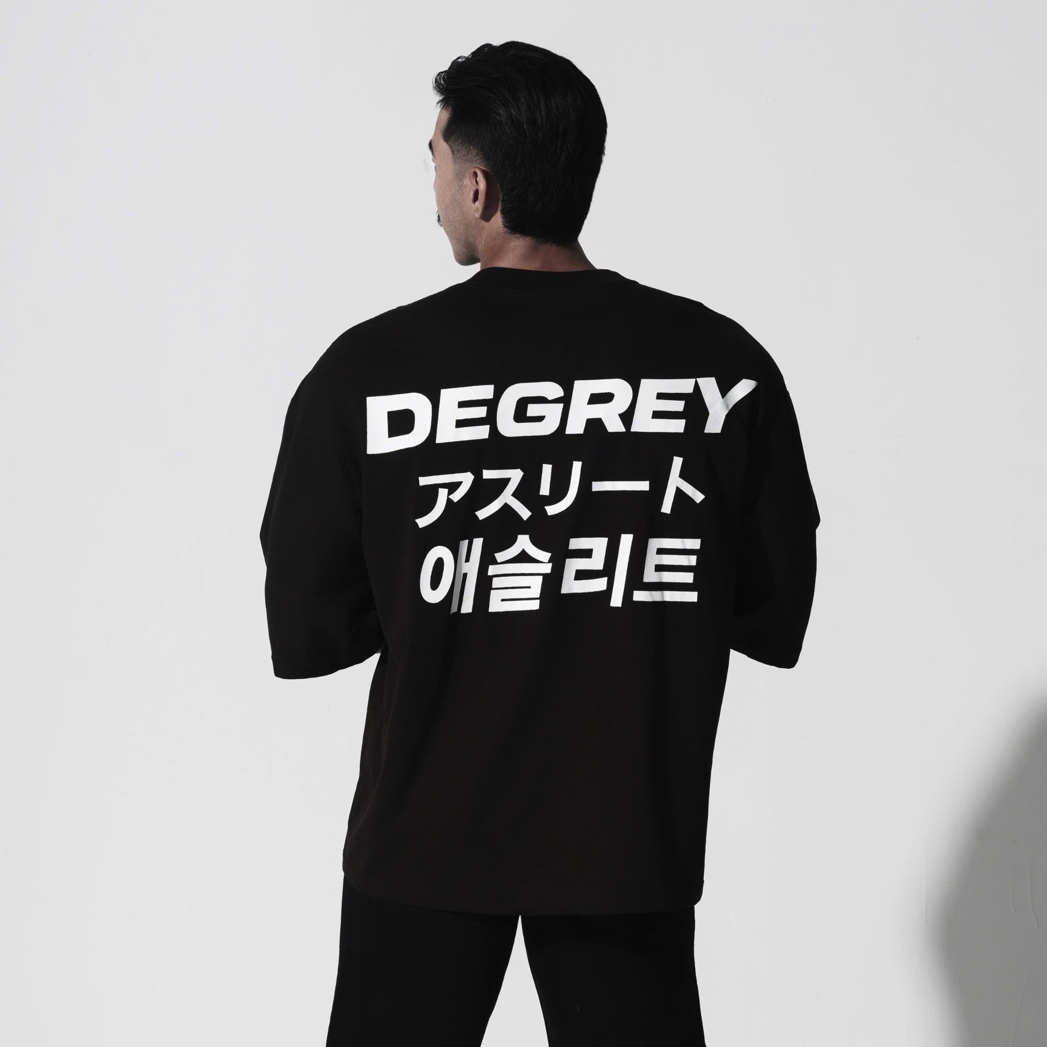  Degrey Korea Japan áo thun màu đen kiểu dáng rộng in hình logo - OVSLOGO 