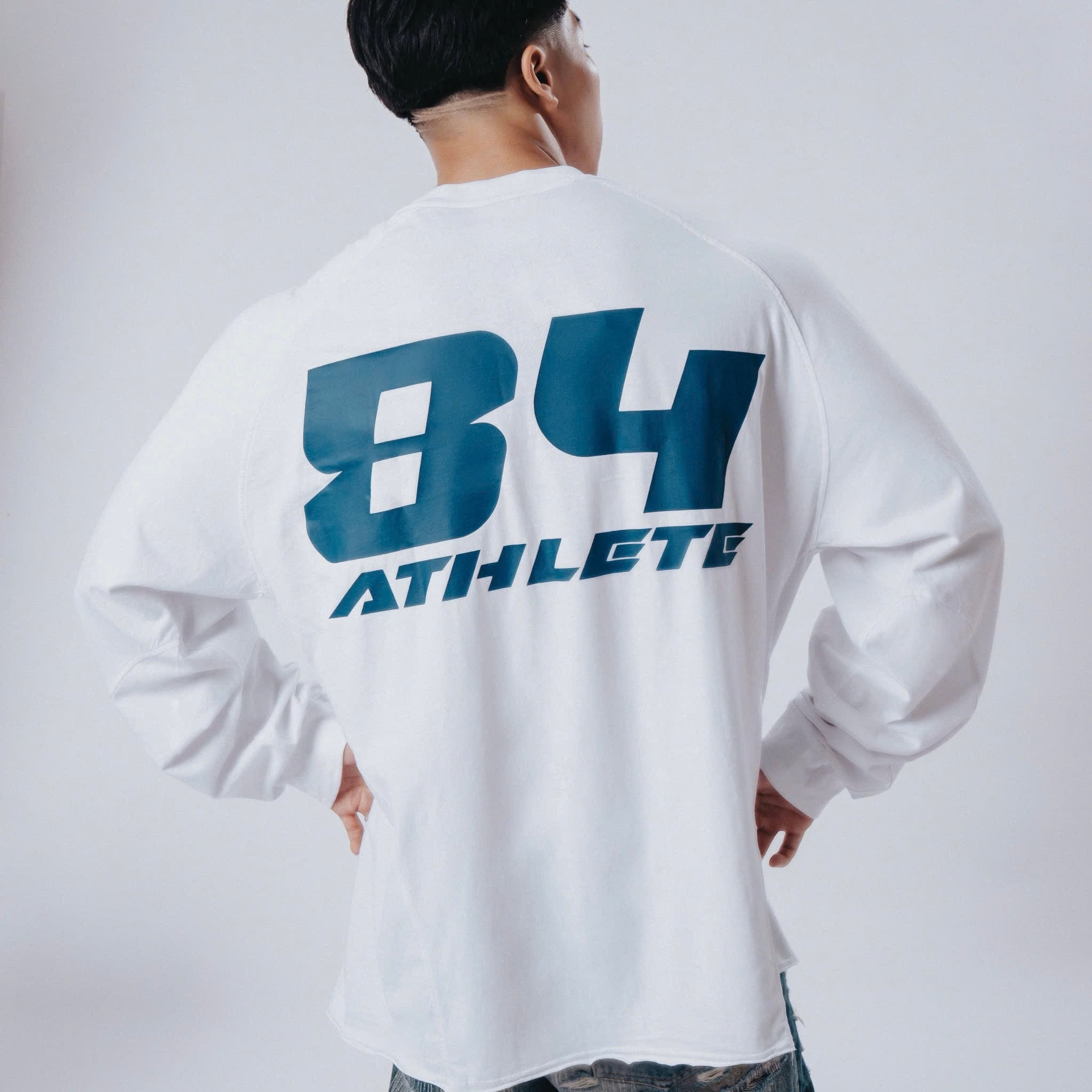  Áo Thun tay dài màu WHITE logo Degrey màu NAVY kiểu dáng rộng raglan - OVSTADATRANG 