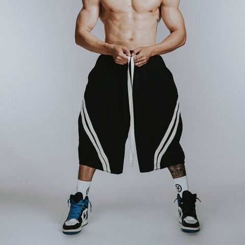  Quần lửng chân cua ĐEN sọc KEM Degrey short pant - SHODENSOCKEM 