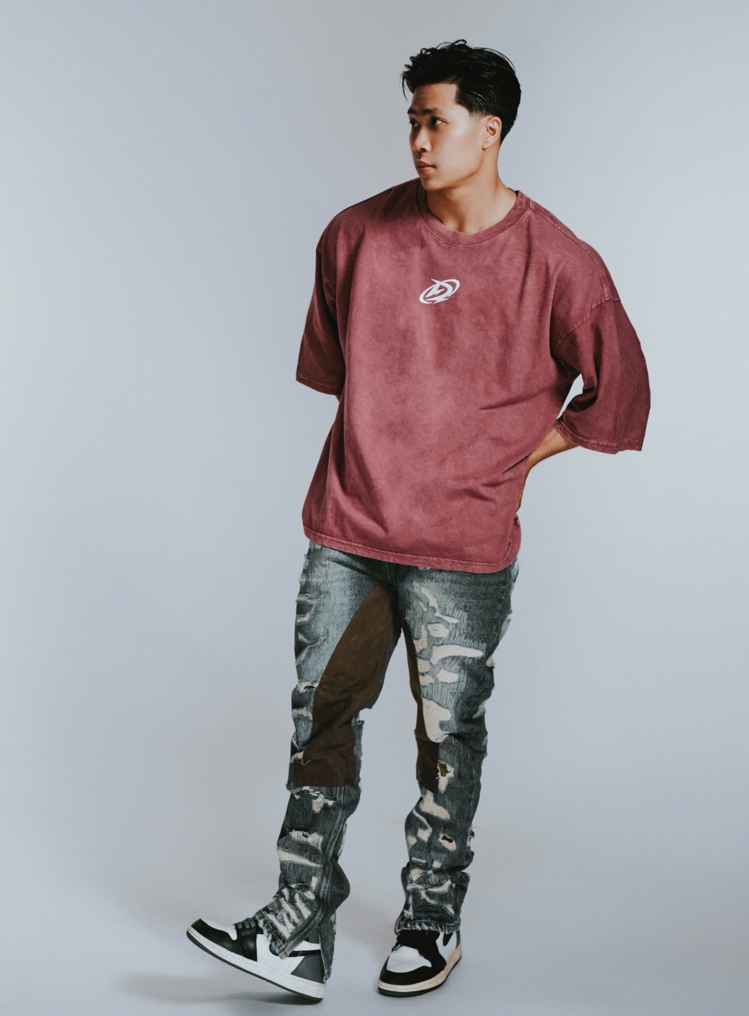  Áo Thun màu wax đỏ Degrey kiểu dáng rộng in logo - OVSWAXDO 