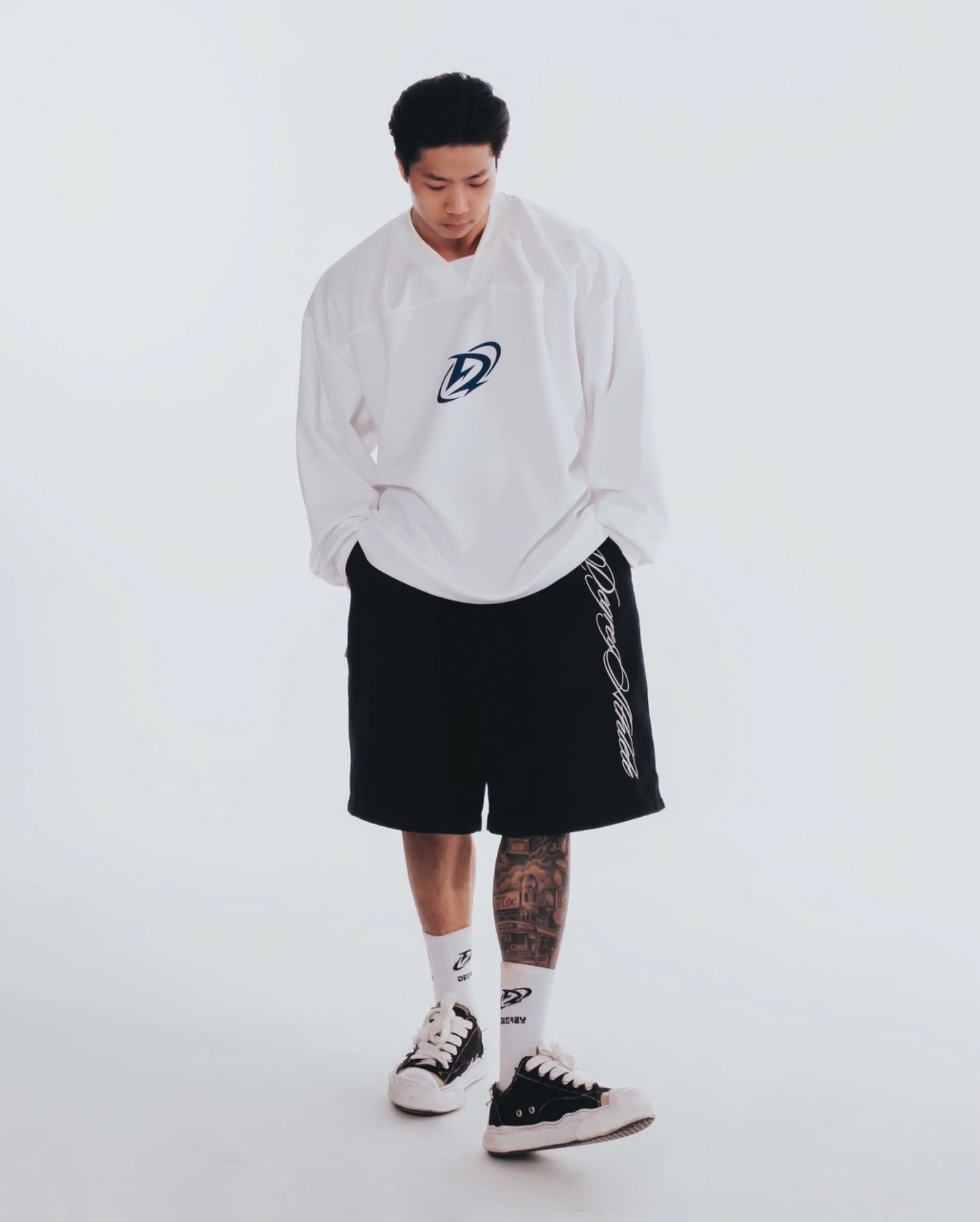  Áo Sweater Degrey Athlete màu trắng xanh Poly - SWETRAXA 