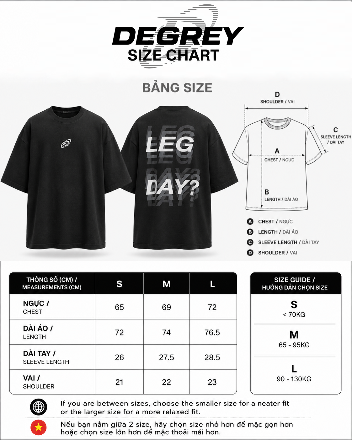  Áo thun Degrey BIG GUY LEG DAY màu ĐEN - BIGLEGDEN 