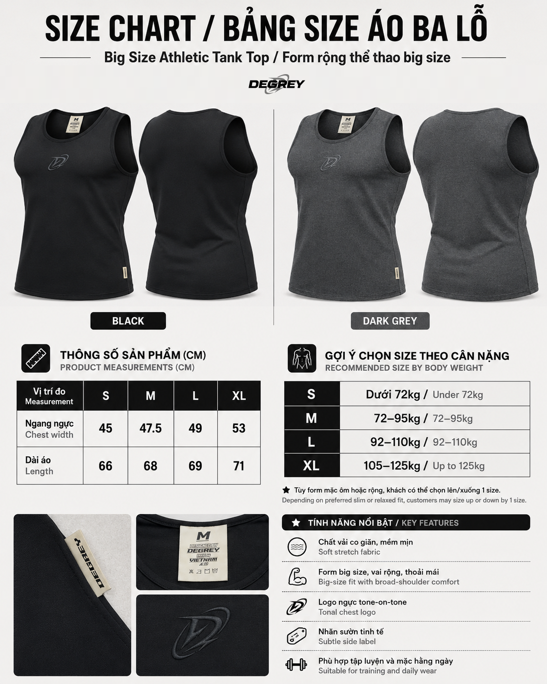  Áo TankTop thể thao màu XÁM Degrey NEW Compressor thêu logo - NEWCOMTANKXAM 