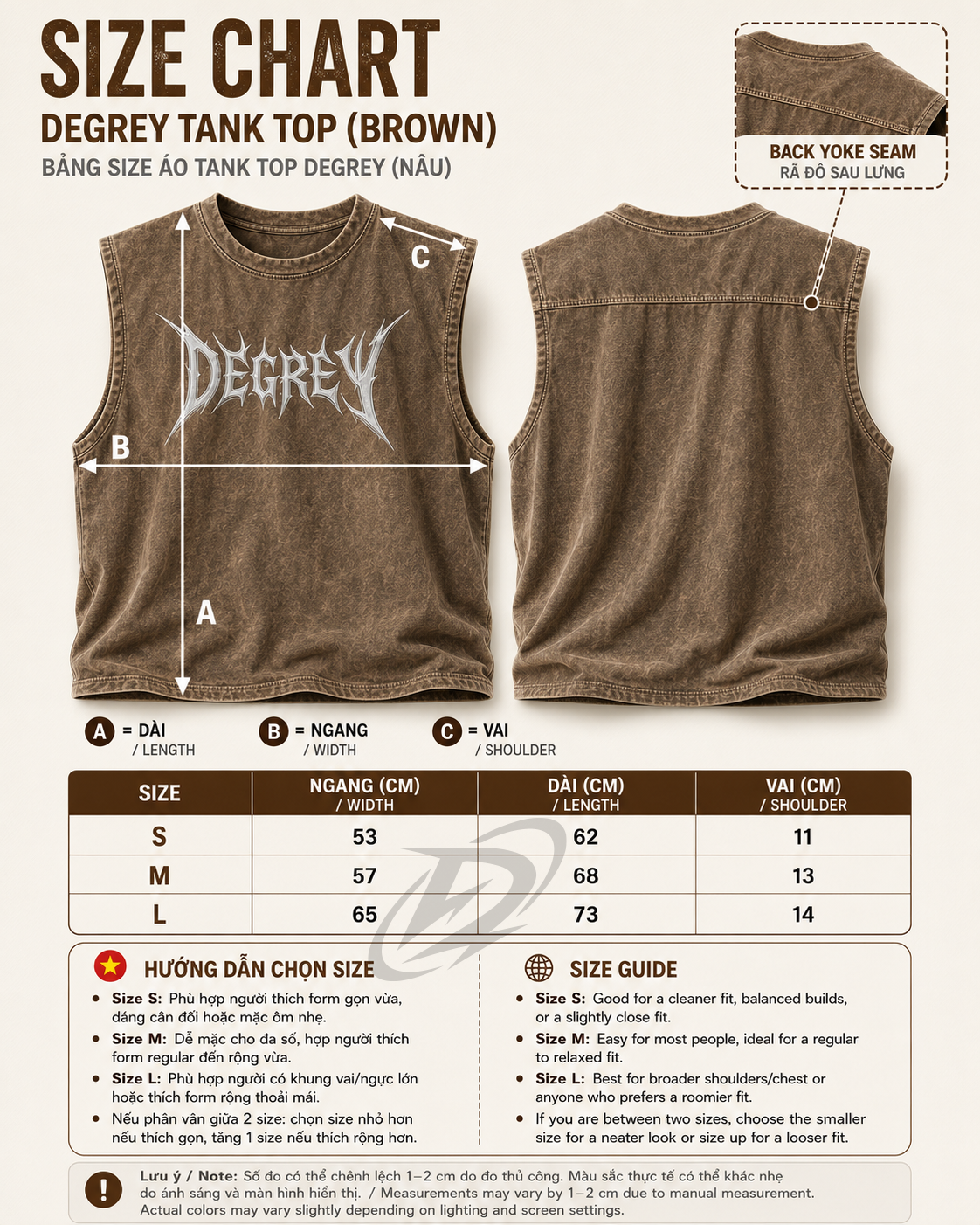  Áo ba lỗ Tank Top Degrey Cotton WAX NÂU Big Logo - TANKWAXNAU 