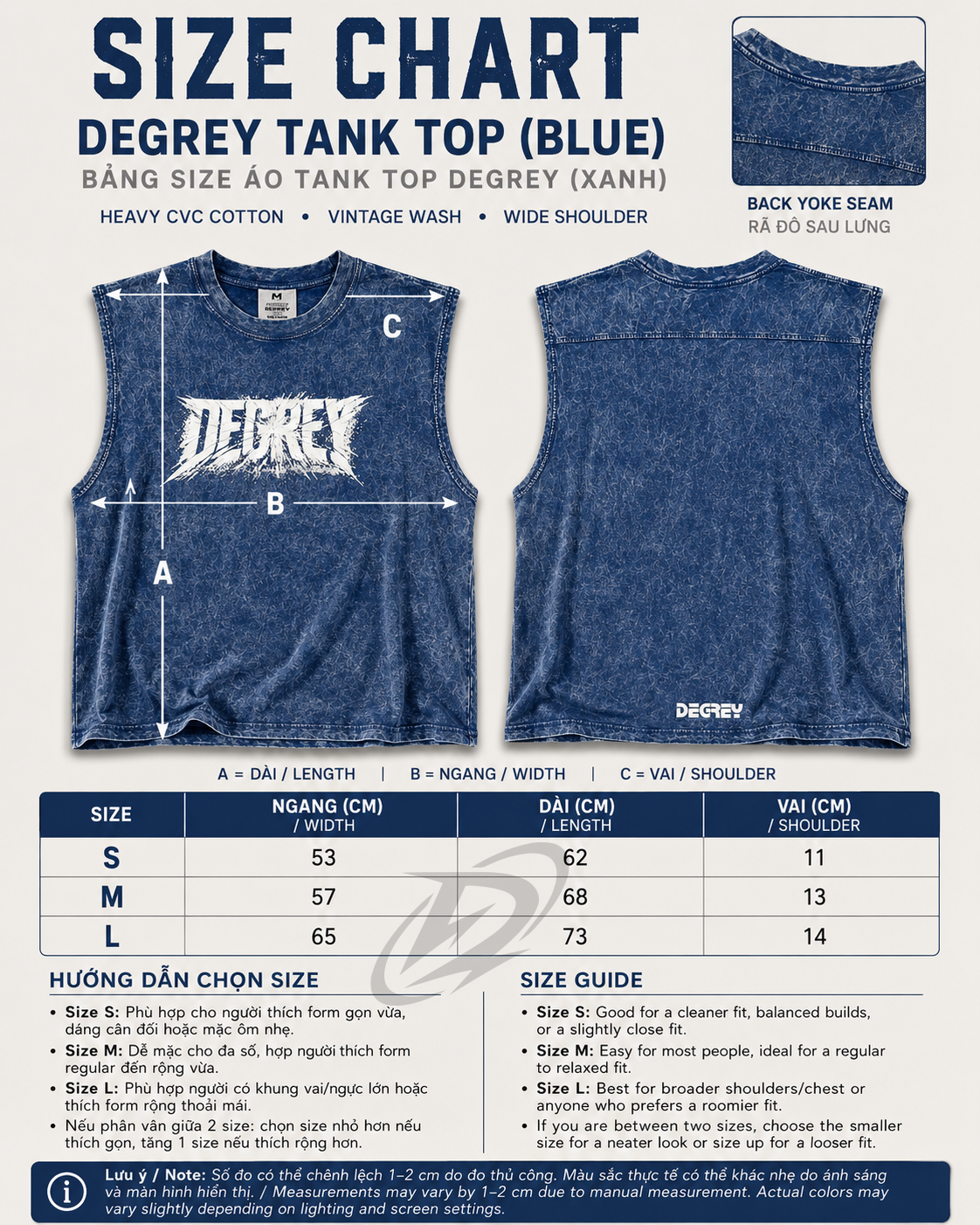  Áo ba lỗ Tank Top WAX BLUE Degrey Cotton in Logo - TANKWAXBLUE 