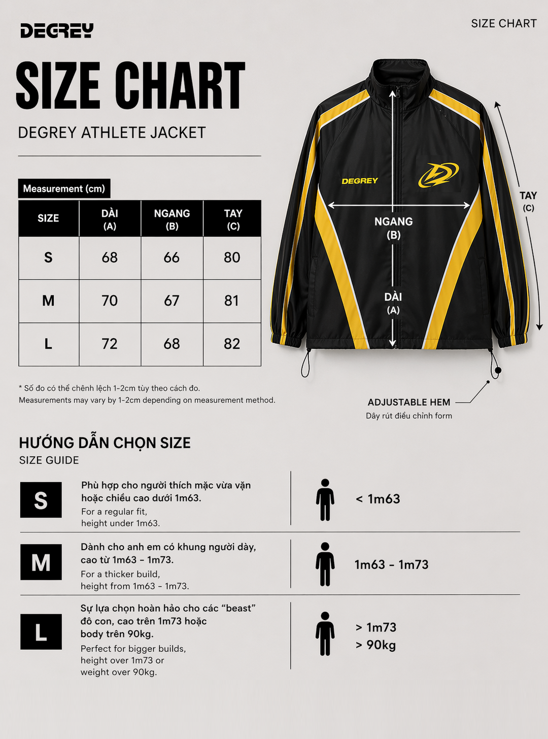  Jacket Degrey màu ĐEN VÀNG THÊU LOGO ATHLETE áo khoác dù thể thao - JKLOGOVANG 