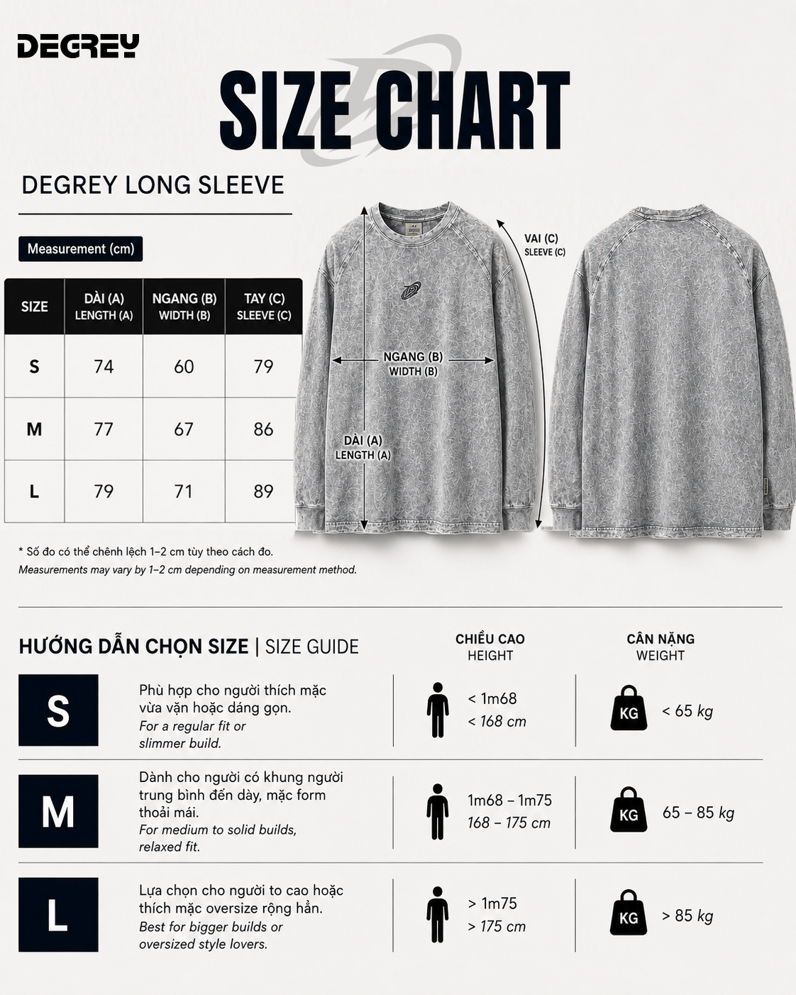  Áo Thun tay dài oversize WAX XÁM thêu logo Degrey - OVSLONGWAXXAM 