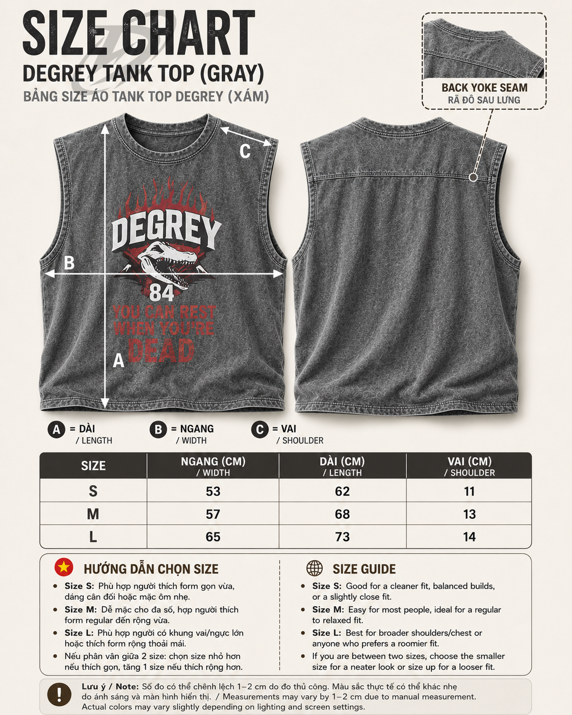  Áo ba lỗ Tank Top Degrey Cotton WAX XÁM Big Logo - TANKWAXXAM 