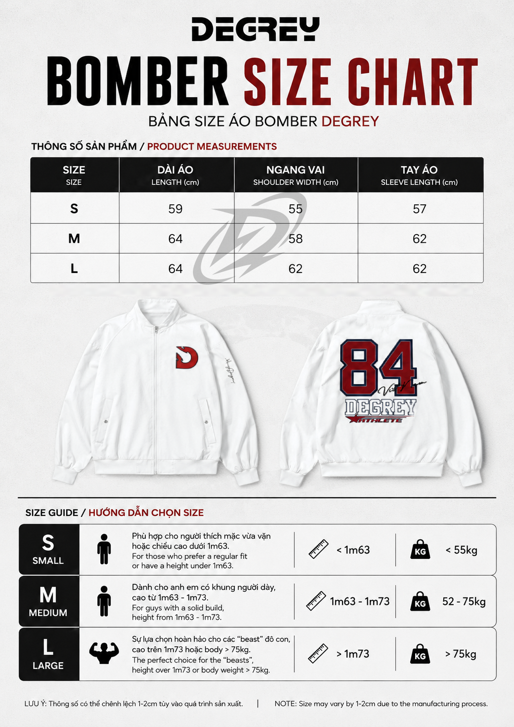  Áo khoác bomber Degrey màu trắng - BOMBT 