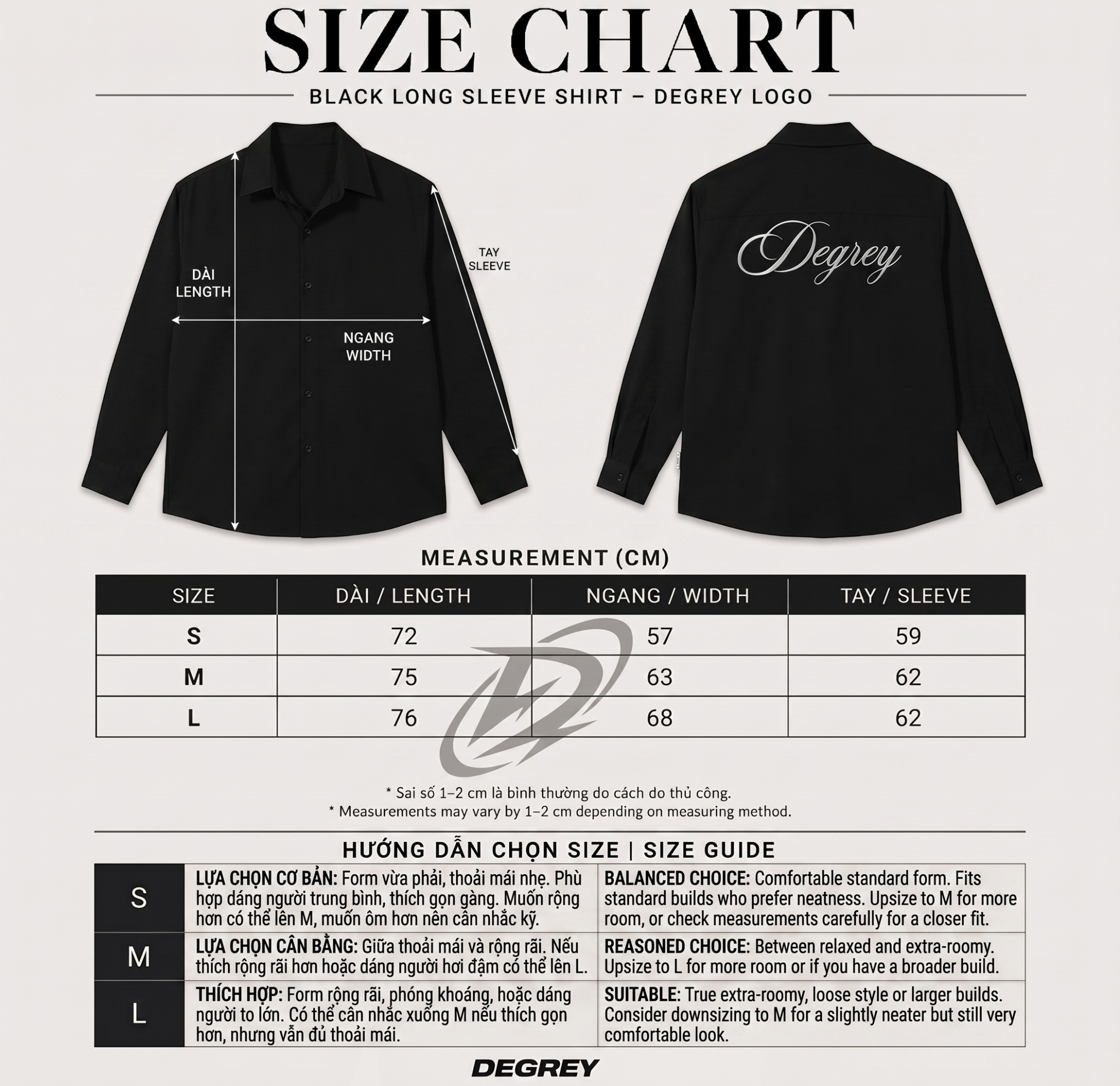  Áo sơ mi tay dài màu đen Degrey Longsleve Shirt Basic Logo - LONGSHIRTLOGO 