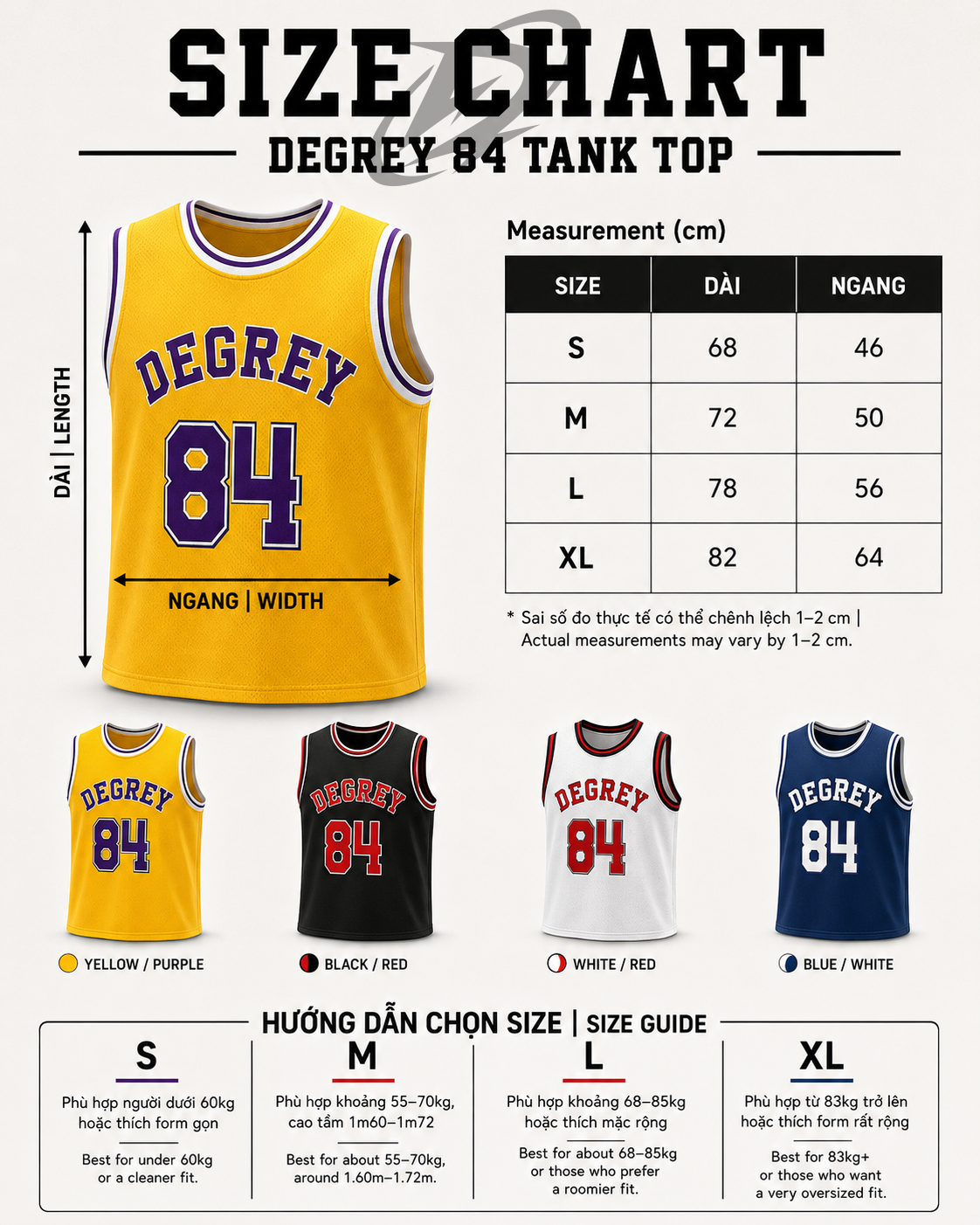  Áo ba lỗ Degrey Tanktop thể thao thời trang nam nữ màu vàng - TANKV 