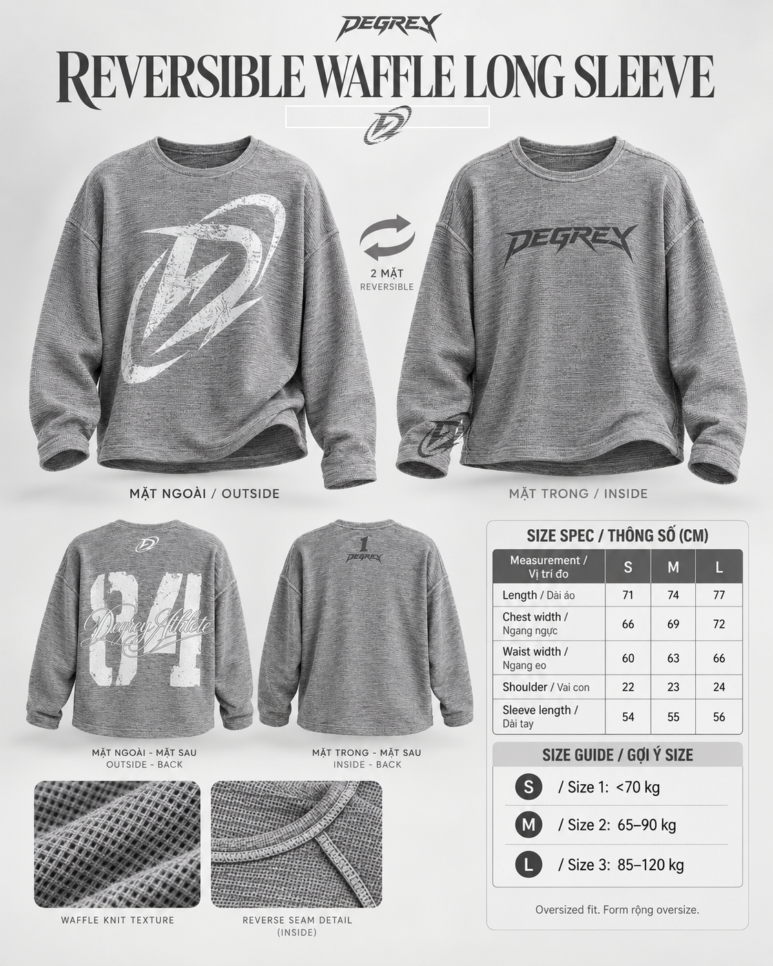  Áo Thun Longsleeve WAFFLE GREY in 2 mặt - WAFGREY 