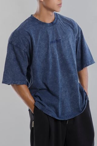  Áo Thun wax BLUE Degrey kiểu dáng rộng thêu logo - OVSWAXBLUE 