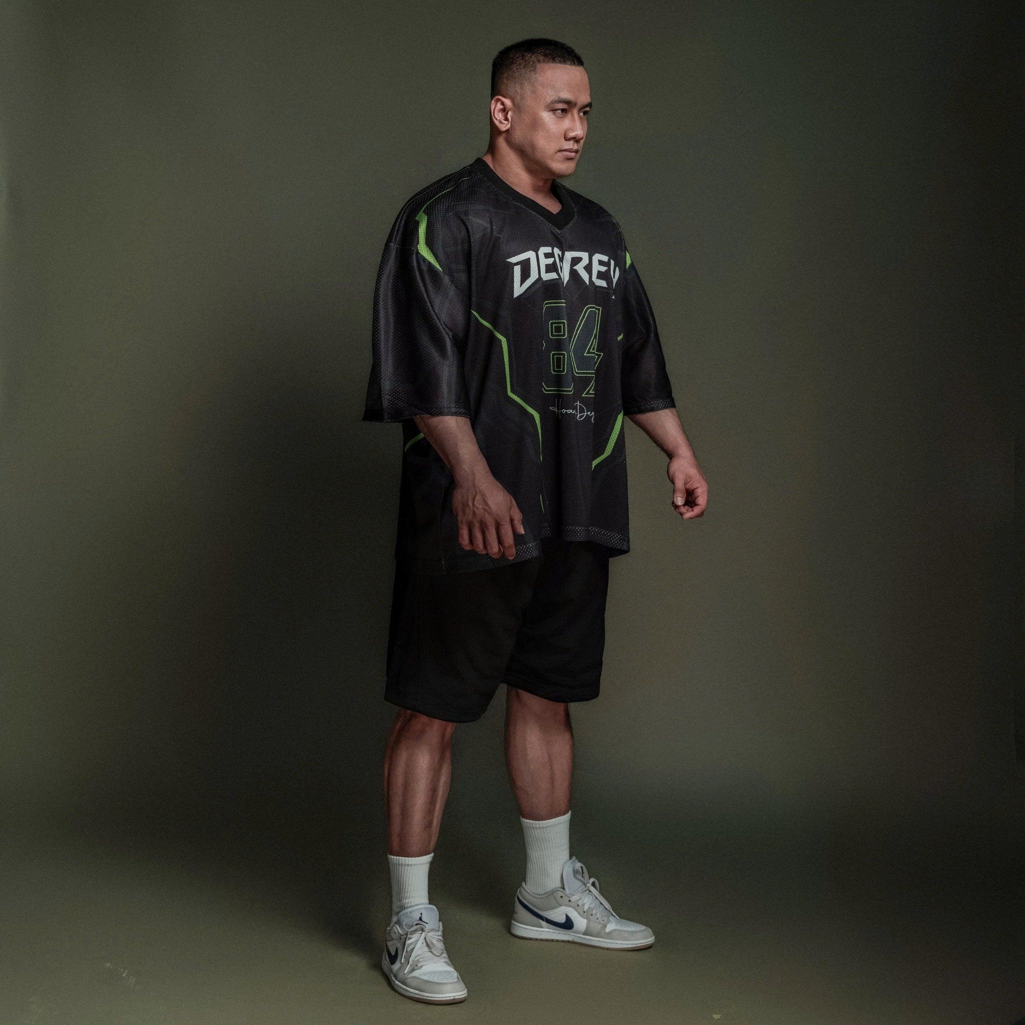  Áo thun thể thao màu CYBER GREEN NEON Degrey Jersey 84 cổ tim - JERCYBERG 