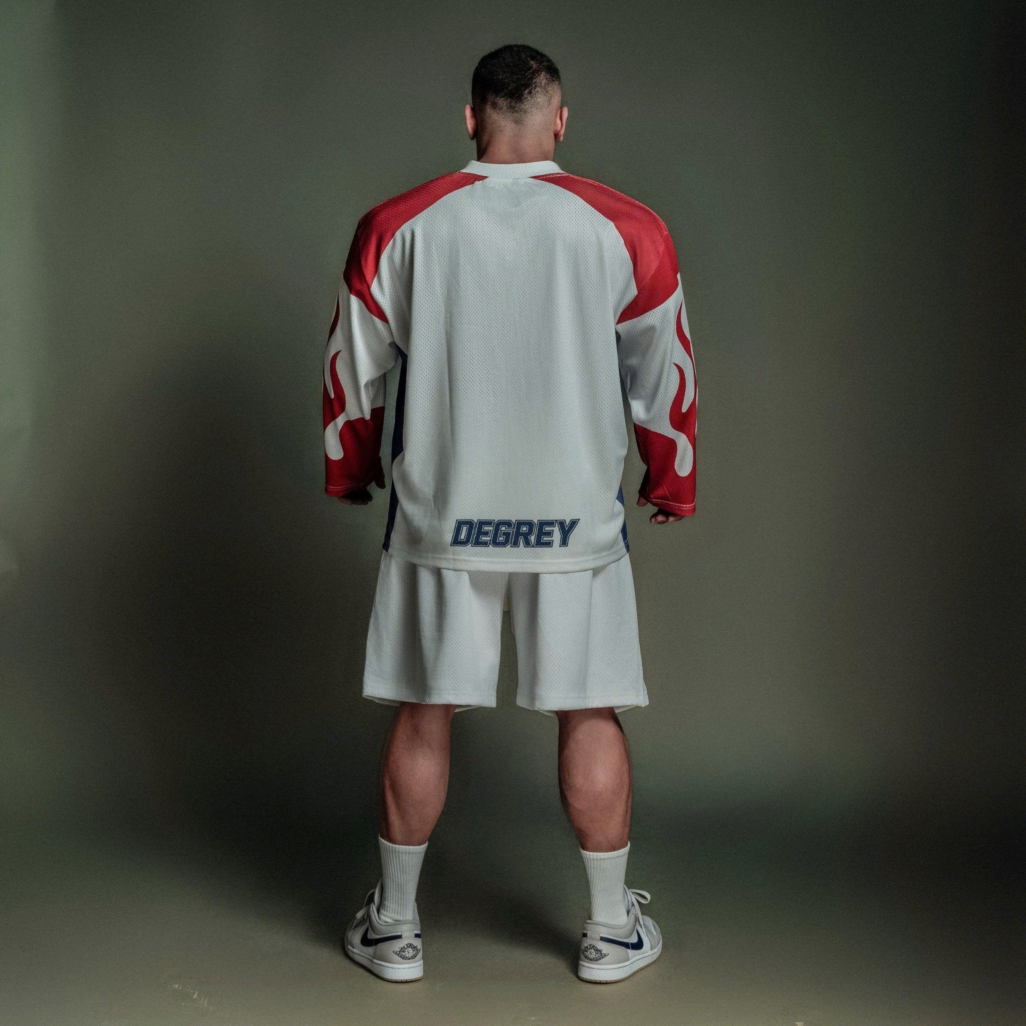  Áo thun tay dài màu trắng Degrey Jersey long sleeve cổ tim thời trang thể thao FIRE - LONGFIRE 