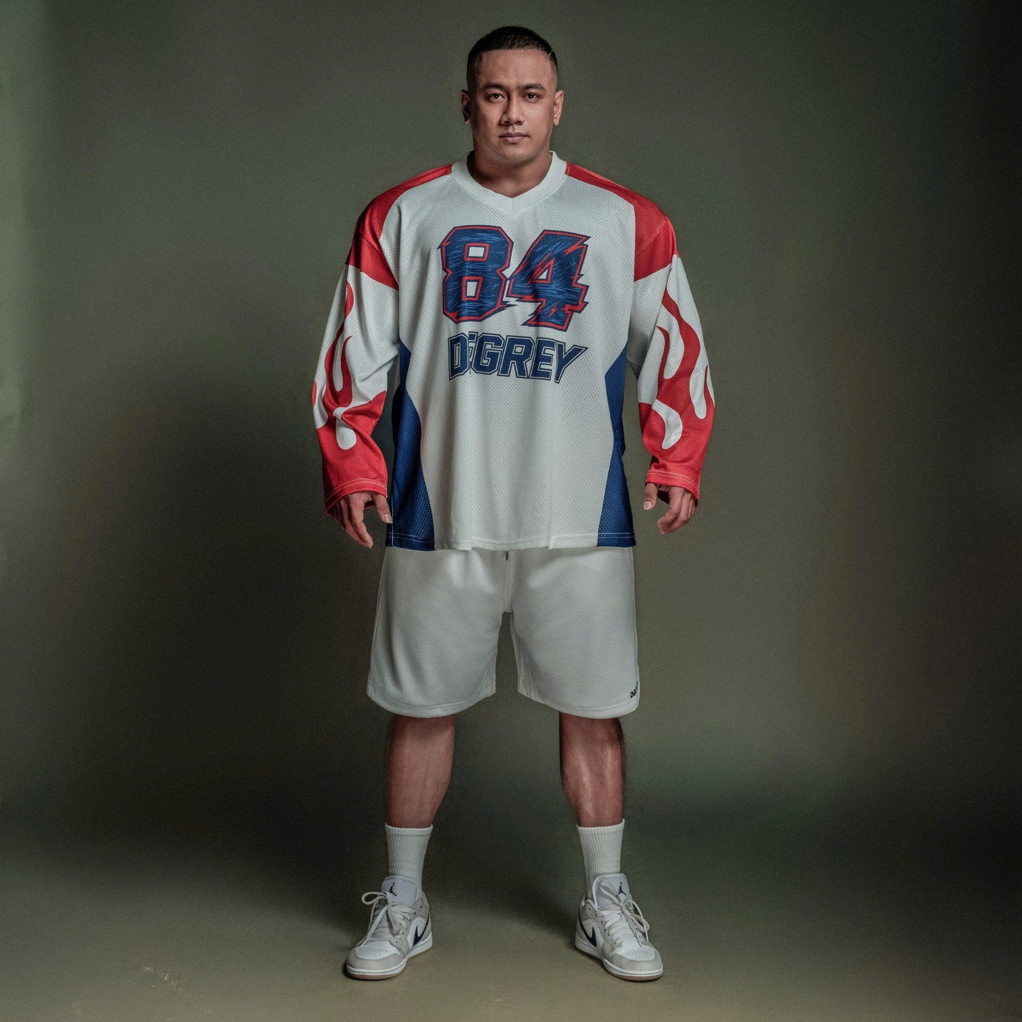  Áo thun tay dài màu trắng Degrey Jersey long sleeve cổ tim thời trang thể thao FIRE - LONGFIRE 