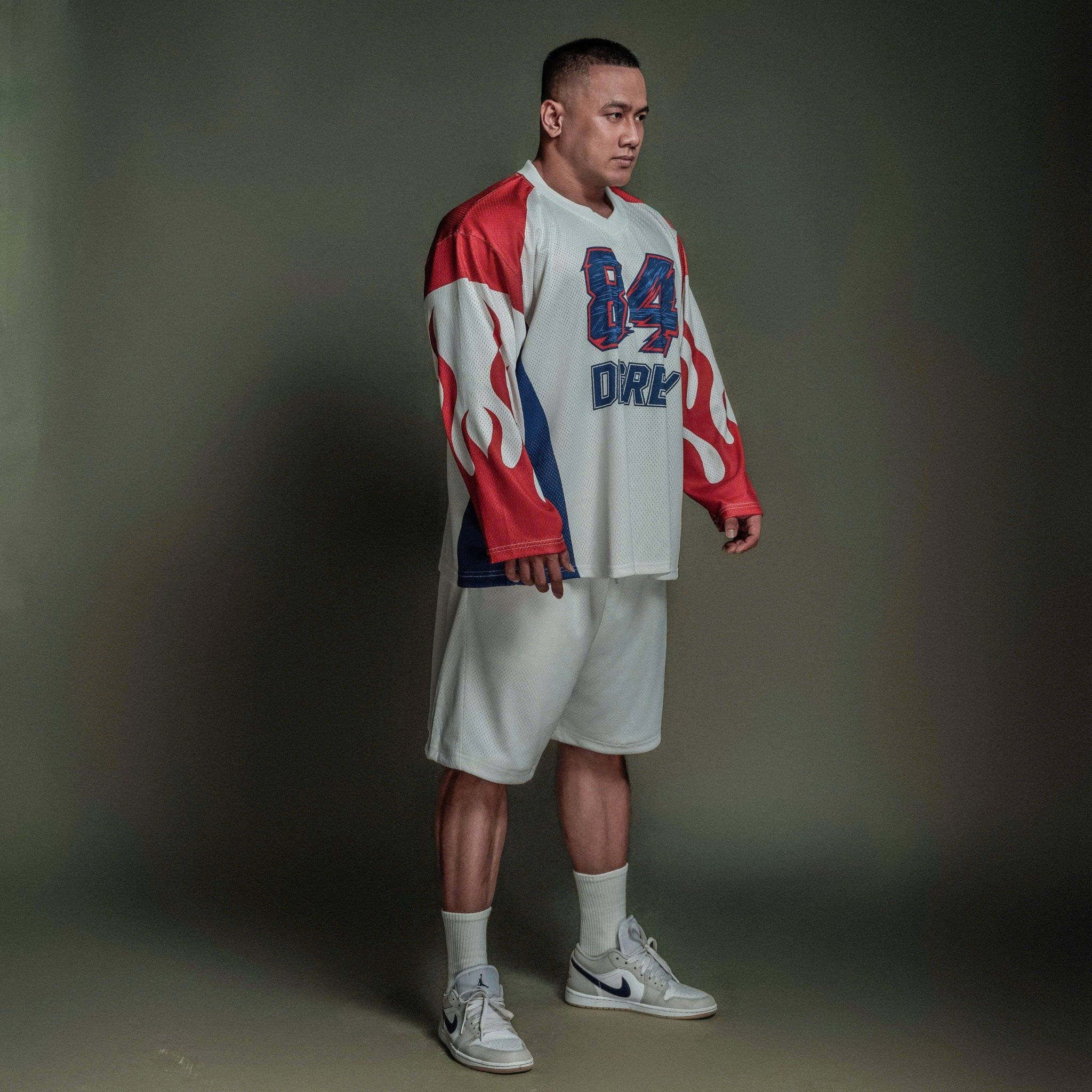  Áo thun tay dài màu trắng Degrey Jersey long sleeve cổ tim thời trang thể thao FIRE - LONGFIRE 