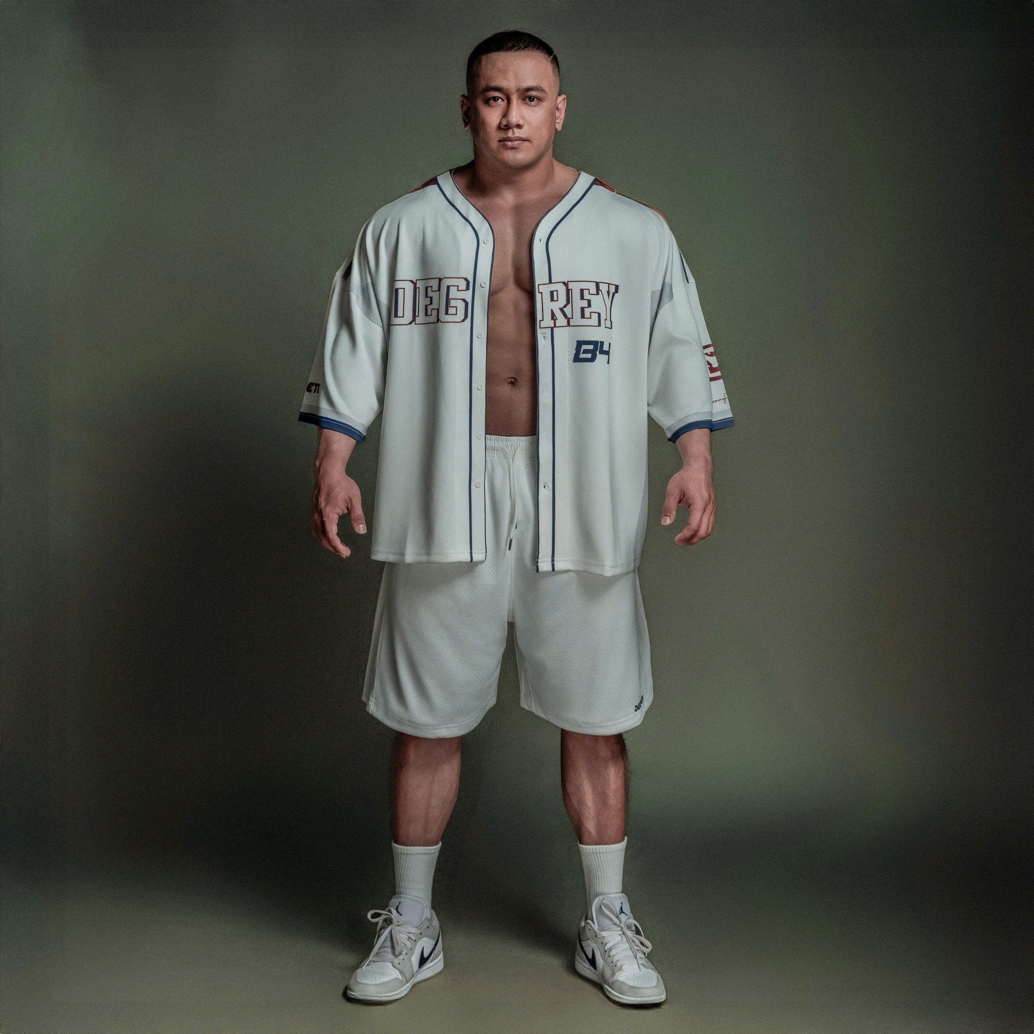  Áo khoác sơmi Jersey Degrey Baseball FLEX màu trắng - BASEFLEX 