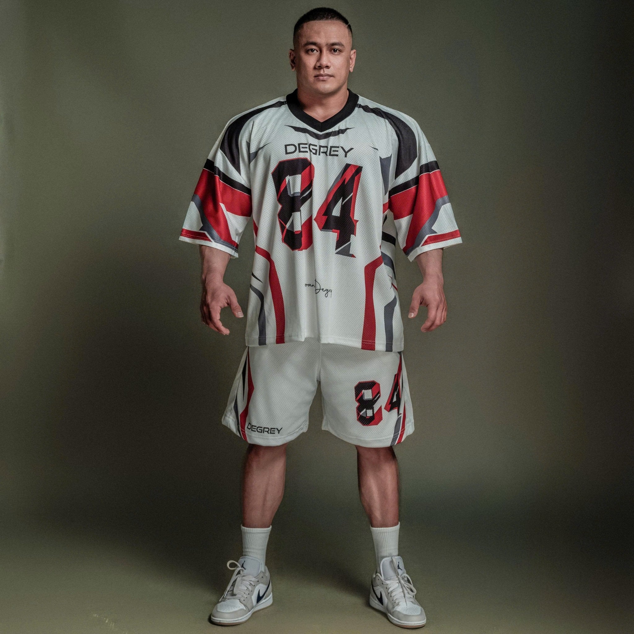  Áo thun Degrey Jersey Striker 84 cổ tim màu trắng in hình thời trang thể thao - JERSTRIT 