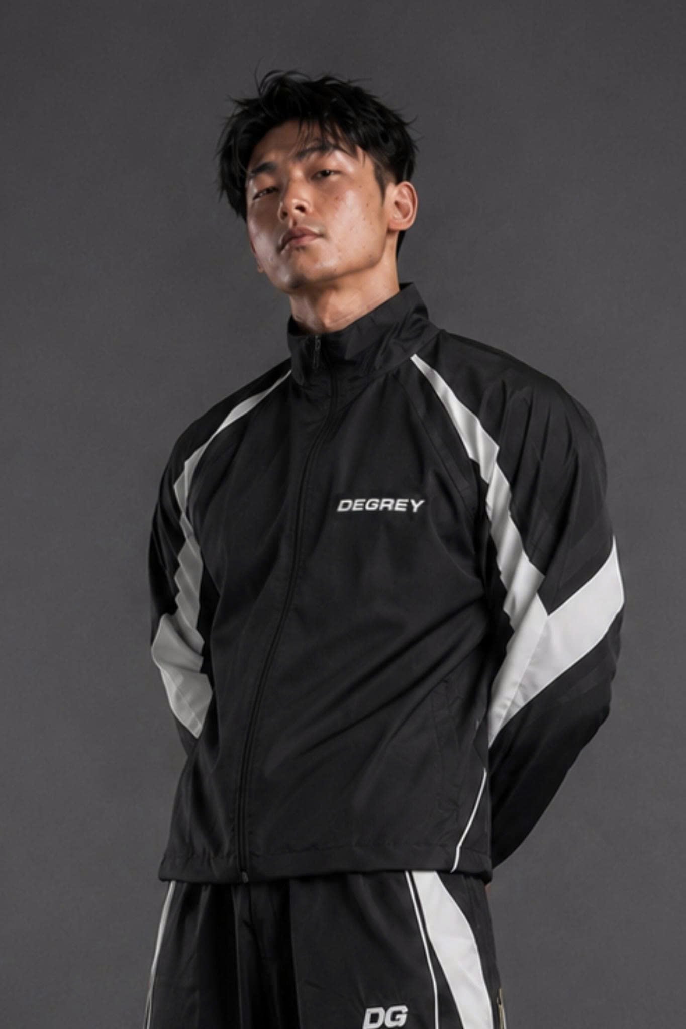  Jacket Degrey màu ĐEN TRẮNG THÊU LOGO ATHLETE áo khoác dù thể thao - JKLOGODETRA 