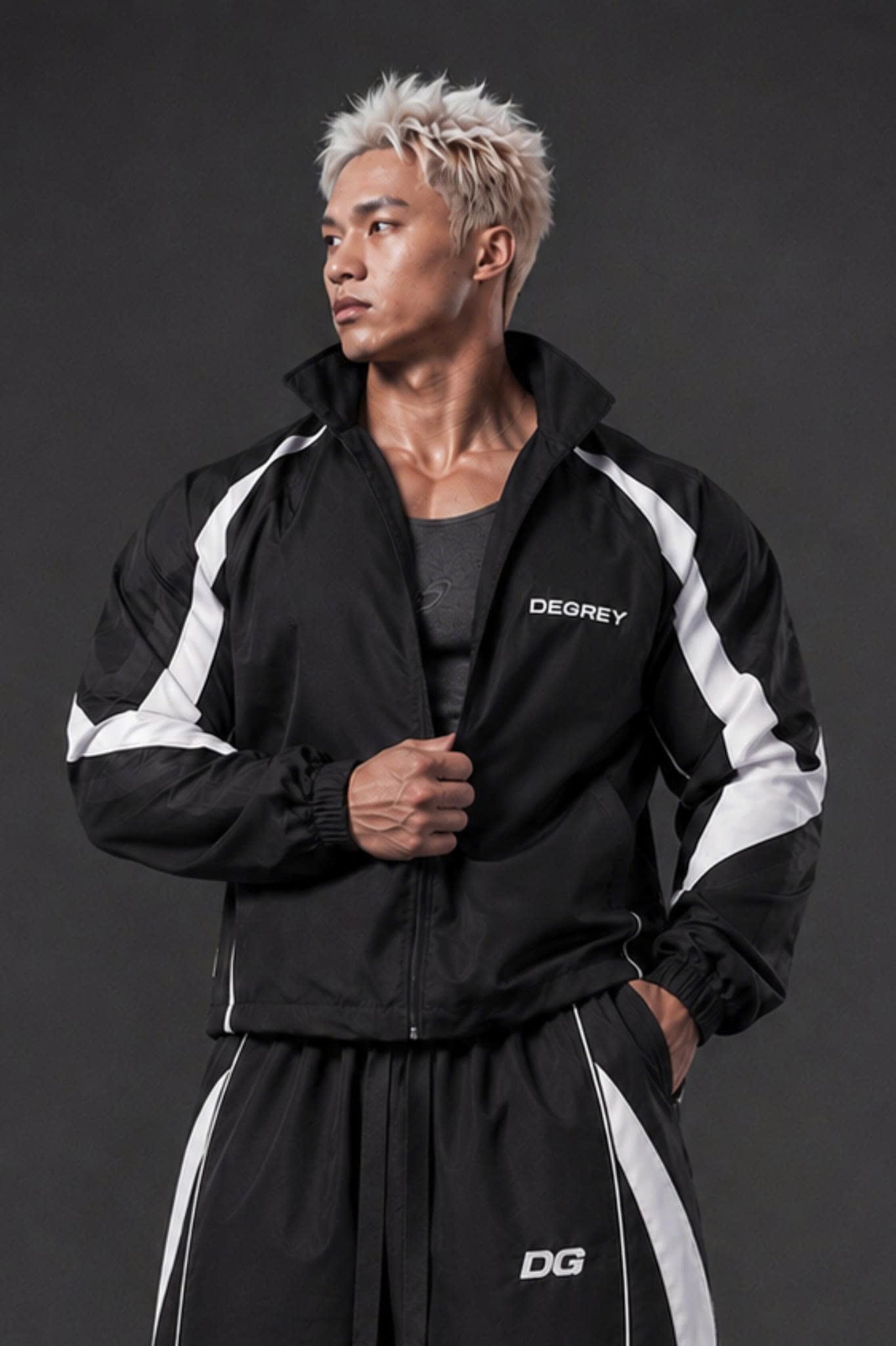  Jacket Degrey màu ĐEN TRẮNG THÊU LOGO ATHLETE áo khoác dù thể thao - JKLOGODETRA 
