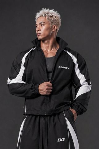  Jacket Degrey màu ĐEN TRẮNG THÊU LOGO ATHLETE áo khoác dù thể thao - JKLOGODETRA 