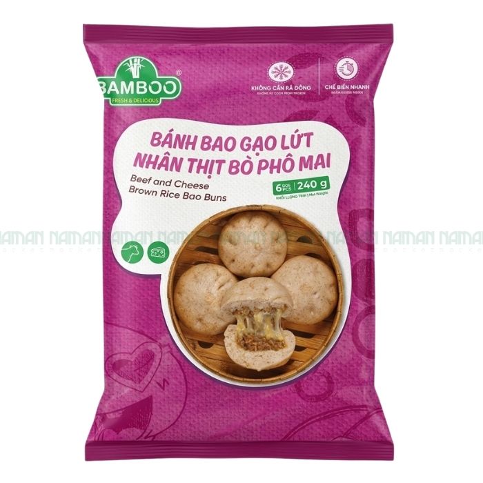 Brown Rice Bao Buns Beef & Cheese Bamboo 240G