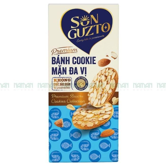 Bánh Cookie Hạnh Nhân Mặn Vị Tôm Cá Son Guzto 90G