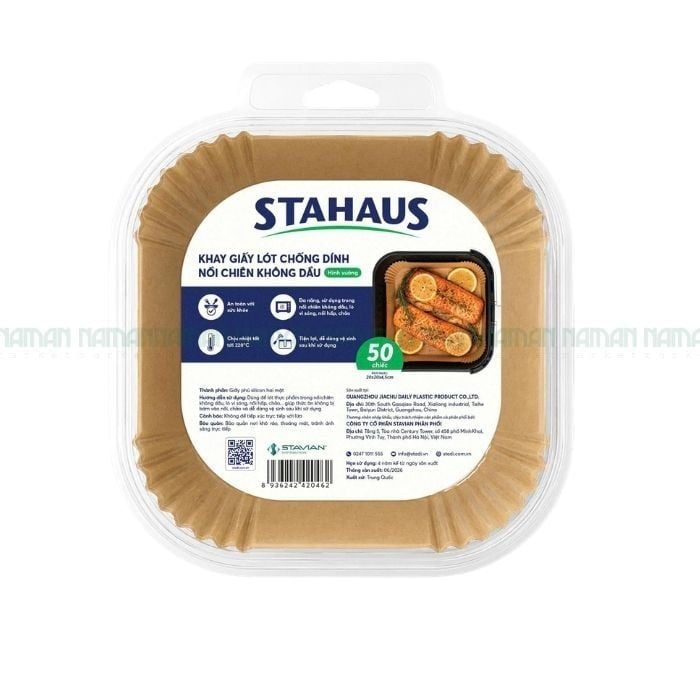 Giấy Lót Chống Dính Hình Vuông Cho Nồi Chiên Không Dầu 20X20X4,5Cm Stahaus 50 Miếng