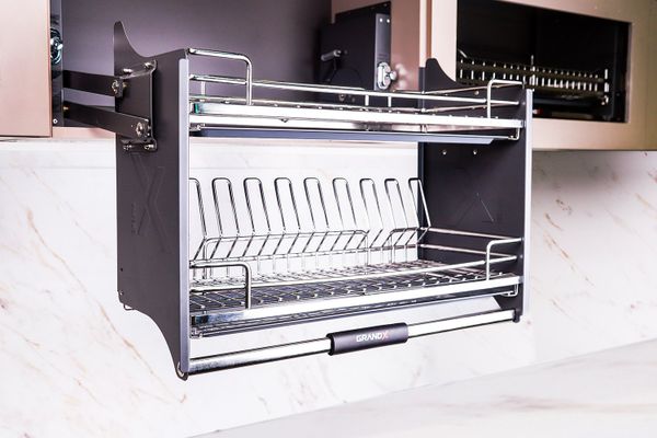 Giá bát đĩa nâng hạ 2 tầng nan Oval SUS304 Grandx Moonlight XL.60M