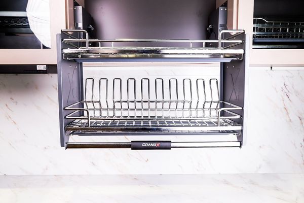 Giá bát đĩa nâng hạ 2 tầng nan Oval SUS304 Grandx Moonlight XL.60M