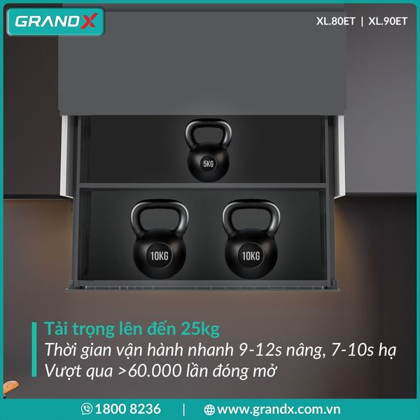 Giá gia vị nâng hạ điện thông minh Grandx Titanium XL.80ET