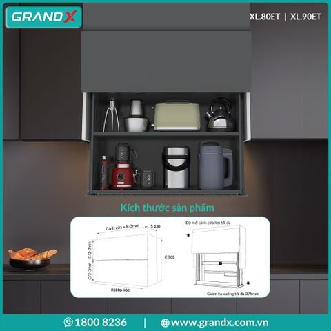 Giá gia vị nâng hạ điện thông minh Grandx Titanium XL.80ET