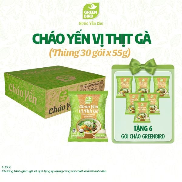  Thùng 30 Cháo yến Green Bird vị thịt gà - Gói 55g 