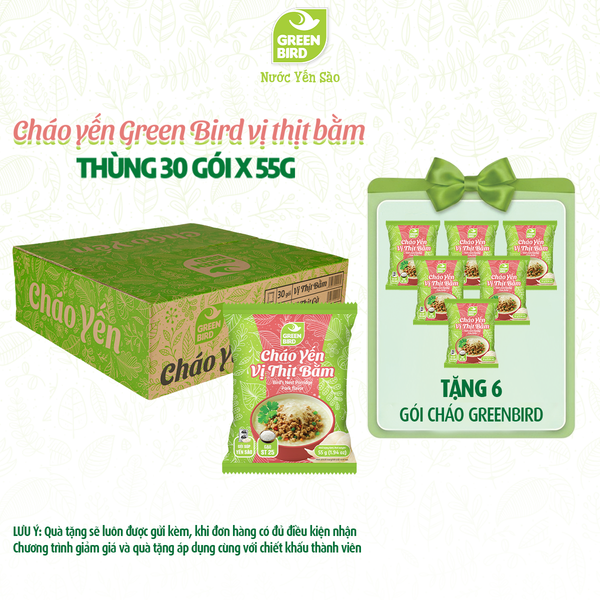 Thùng 30 Cháo yến Green Bird vị thịt bằm - Gói 55g 