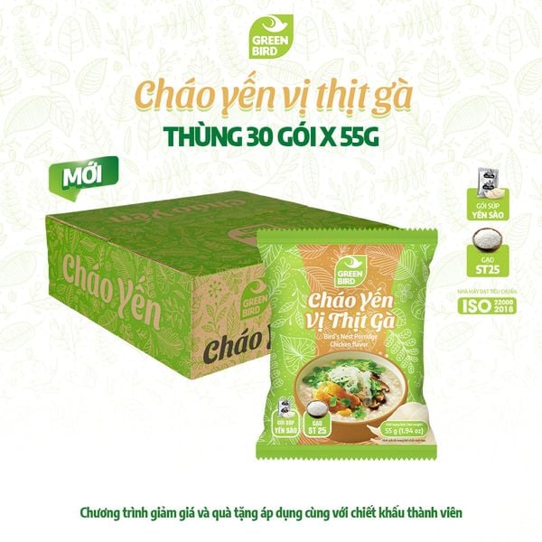  Thùng 30 Cháo yến Green Bird vị thịt gà - Gói 55g 