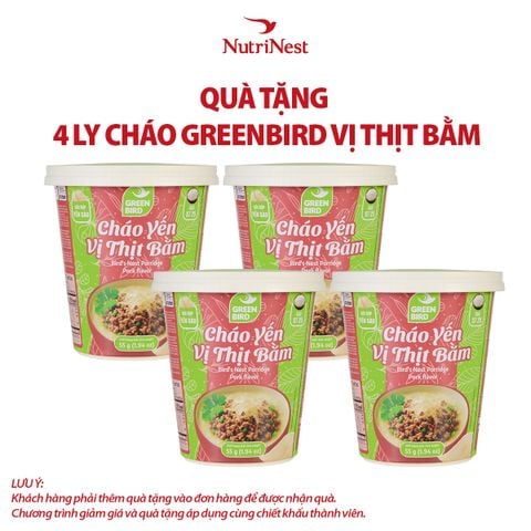 Combo 4 Cháo yến Green Bird vị thịt bằm - Ly 55g - Hàng khuyến mãi không thu tiền
