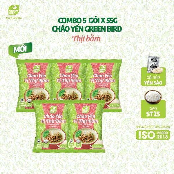 Combo 5 Cháo yến Green Bird vị thịt bằm - Gói 55g 
