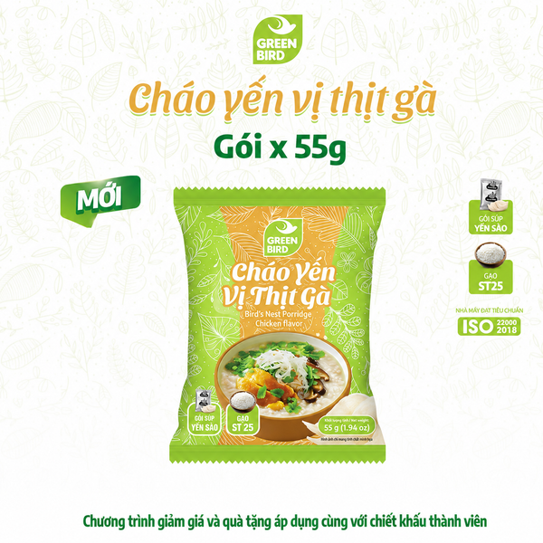  Cháo yến Green Bird vị thịt gà - Gói 55g 
