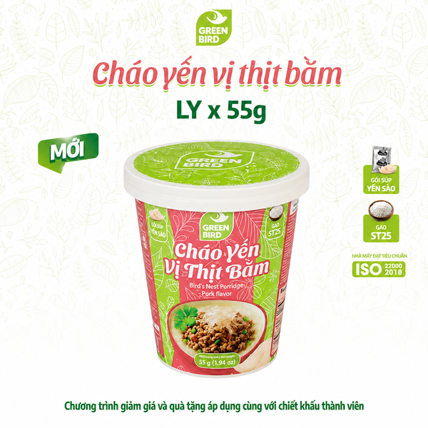 Cháo yến Green Bird vị thịt bằm - Ly 55g 